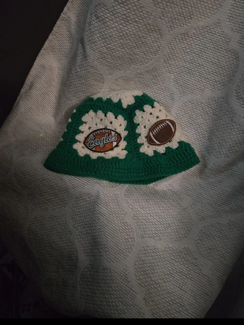 Eagles Green & White Crochet Kids Beanie with Football Patch